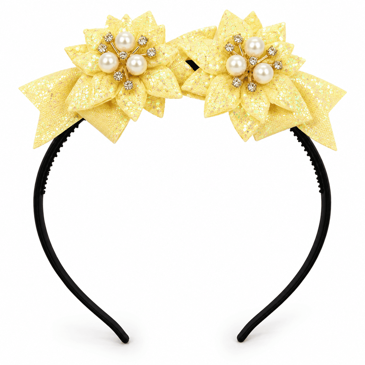 Glittering Yellow Bow Floral Headband