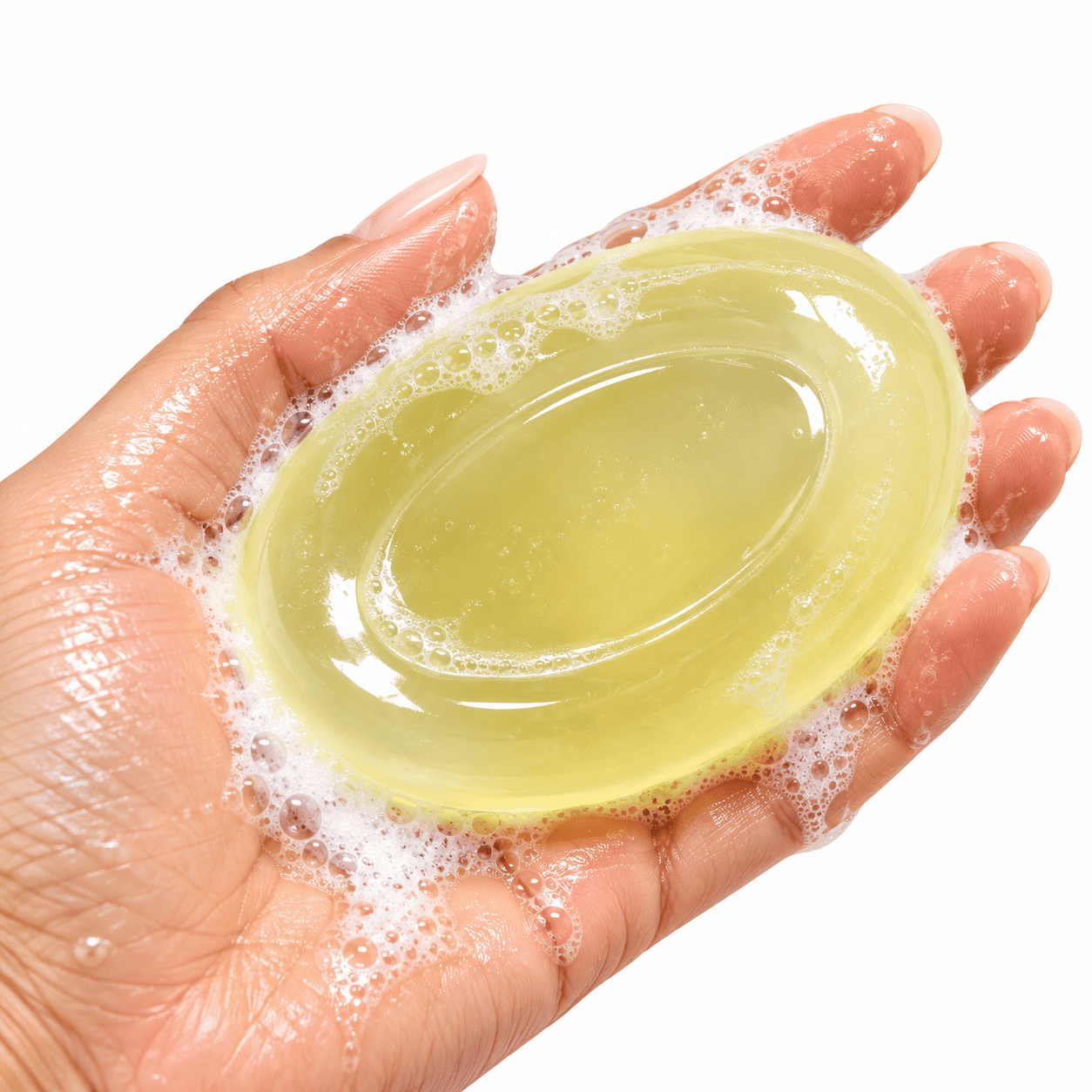 Hand Presenting a Glowing Soap Bar