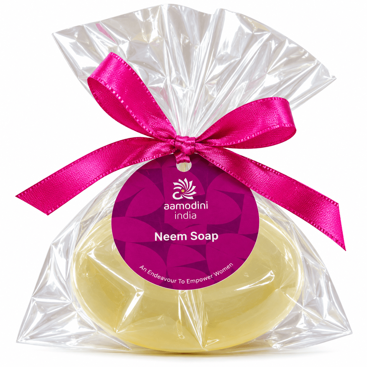 Neem Soap with Magenta Ribbon Packaging
