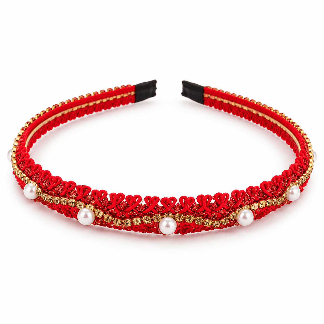 Red Pearl and Gold Embellished Headband