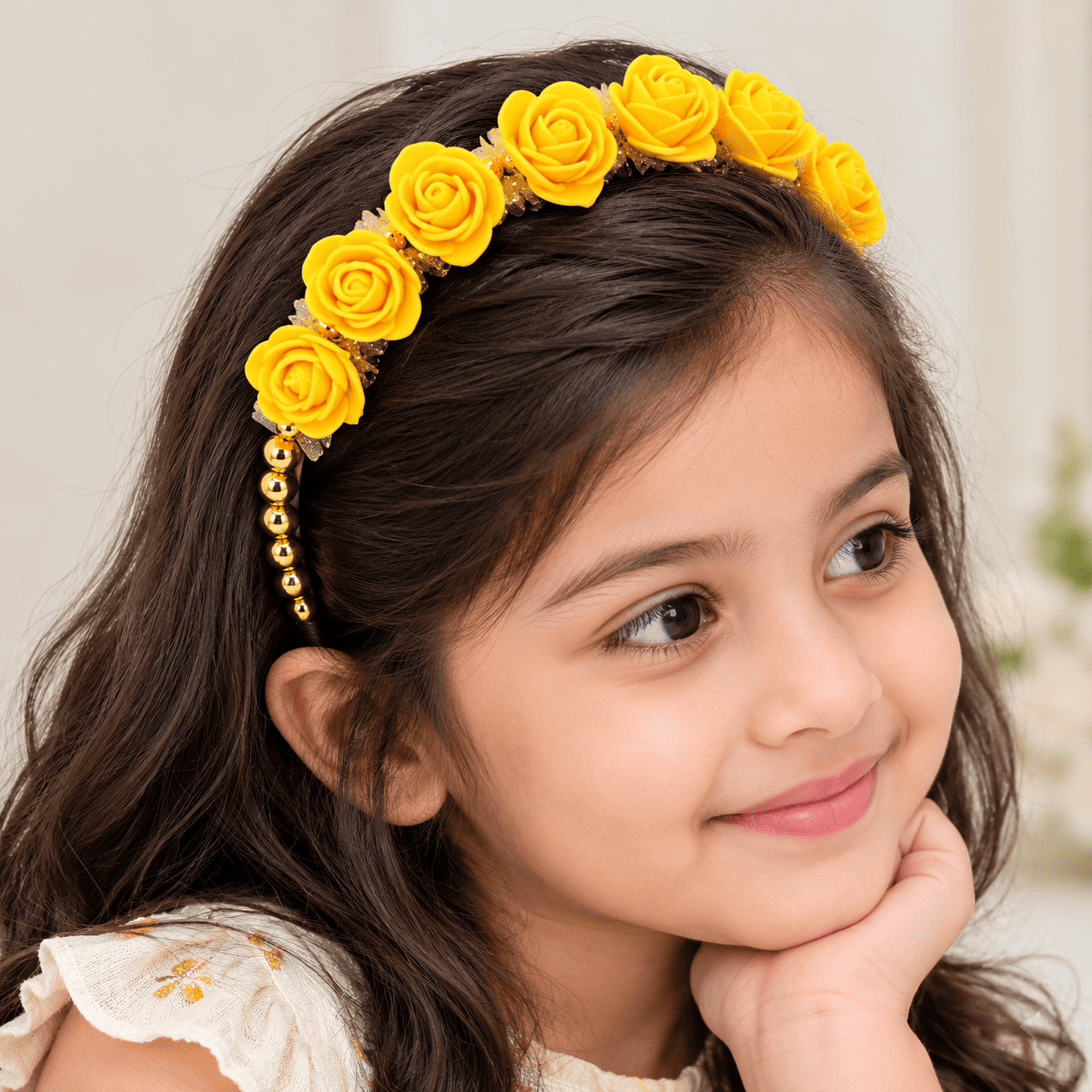 Sweet Girl with Yellow Floral Headband