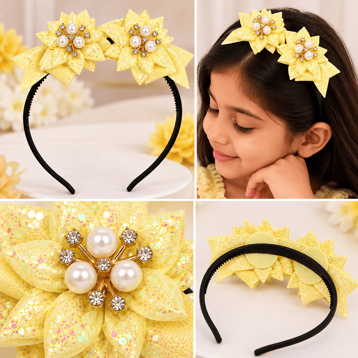 Yellow Glitter Flower Headband Showcase