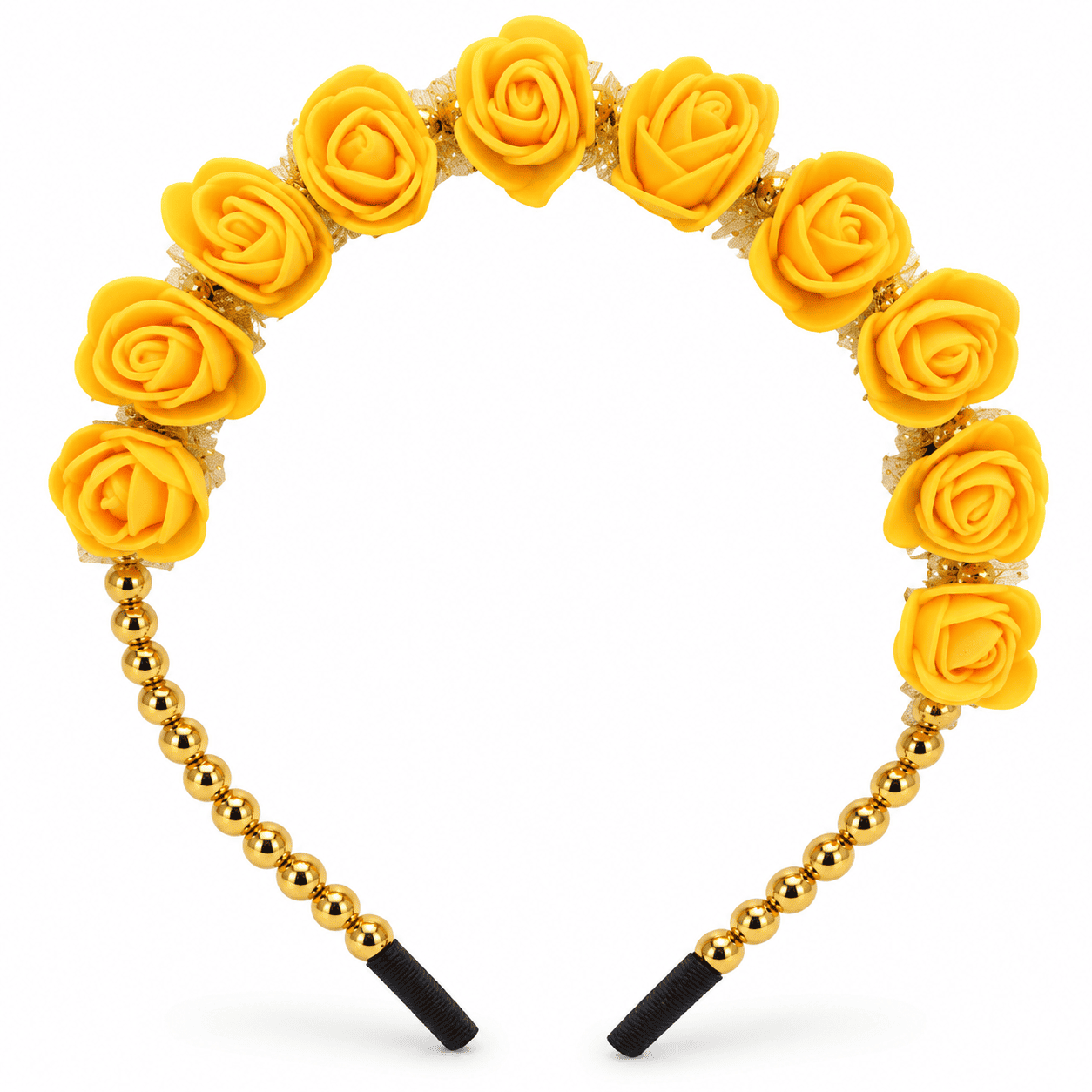 Yellow Rose and Gold Beaded Headband